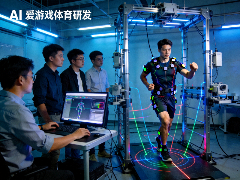 爱游戏体育研发团队在实验室中测试最新动作捕捉与AI技术的场景