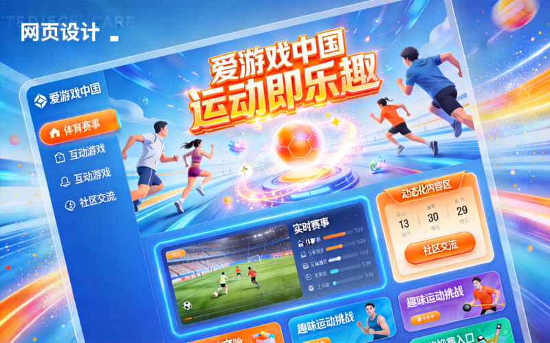 爱游戏中国官网首页截图：展示趣味化体育理念，界面设计充满活力与科技感，突出运动即乐趣标语