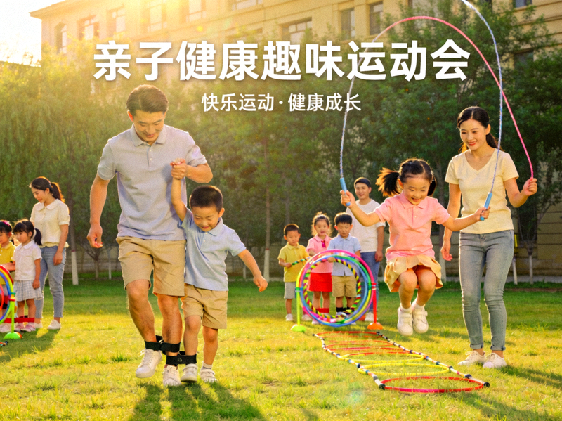 家庭一起参与户外趣味运动 - 亲子健康活动