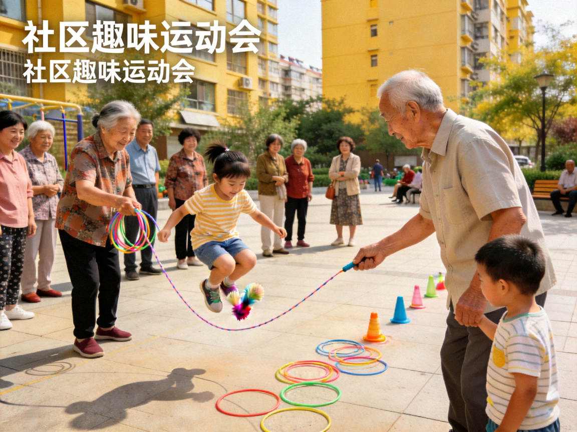社区趣味运动会吸引各年龄段居民参与 - 老人与孩子一起享受运动乐趣