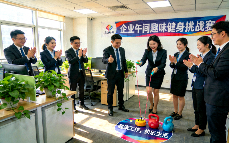 企业办公室午间趣味健身挑战赛现场