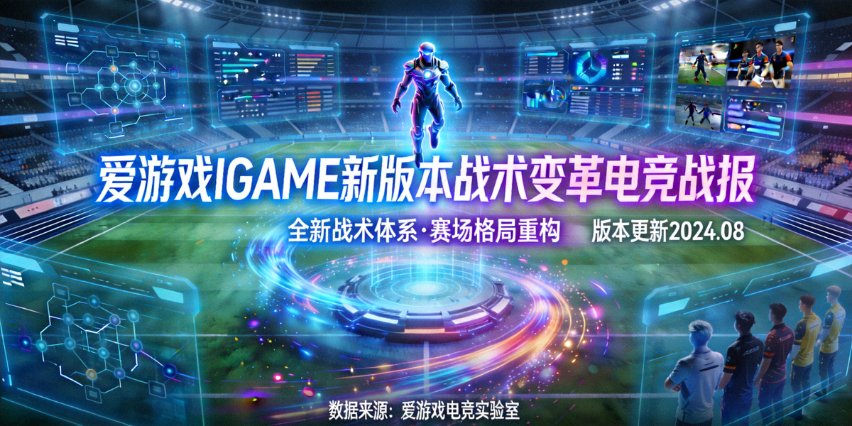 爱游戏IGAME新版本战术变革电竞战报主视觉图 - 赛博风格体育竞技赛场全息投影