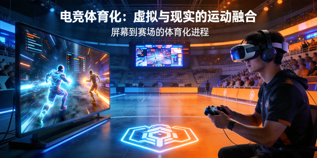 从屏幕到赛场的电竞体育化概念图 - 虚拟与现实融合的运动场景