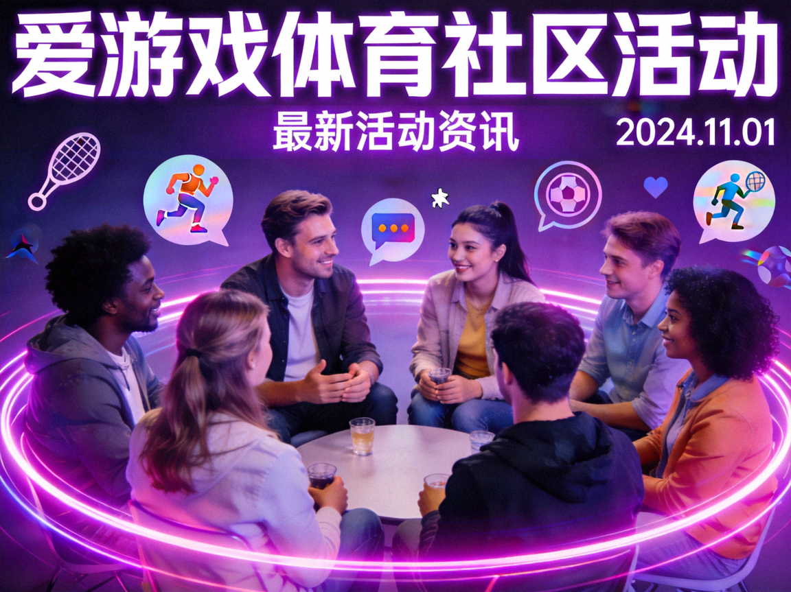 爱游戏体育社区活动资讯配图，紫色霓虹社交氛围光晕