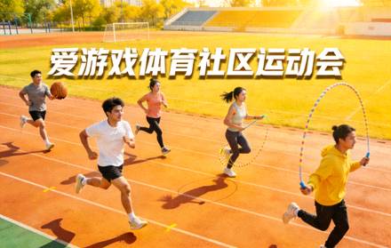 爱游戏体育社区运动会活动现场配图，参与者在户外进行体育活动