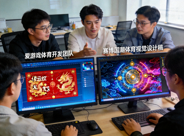 爱游戏体育开发团队工作场景与赛博国潮视觉设计稿展示