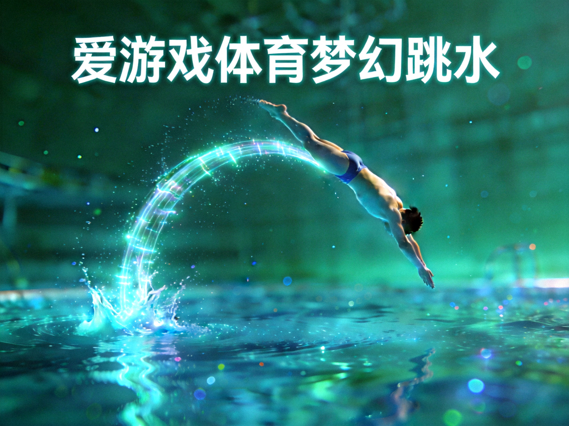 爱游戏体育梦幻跳水项目配图，青绿色全息水域与入水轨迹弧线