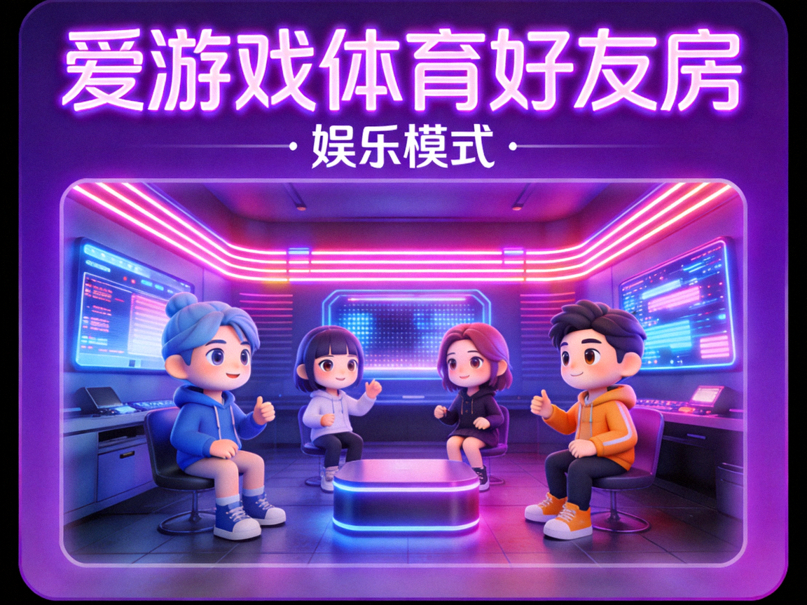 爱游戏体育好友房娱乐模式卡面，紫色霓虹社交房间意象