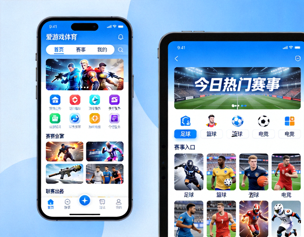 爱游戏体育移动端应用界面展示 - 手机与平板上的游戏主界面与赛事入口