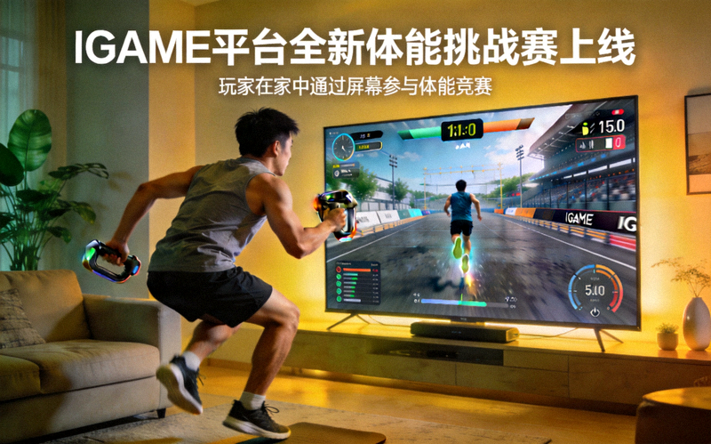 IGAME平台全新体能挑战赛上线新闻配图 - 玩家在家中通过屏幕参与体能竞赛