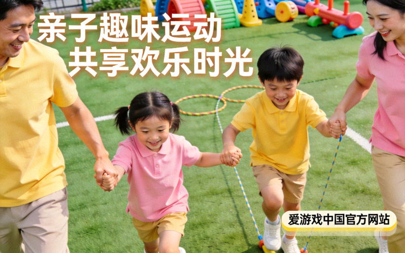 家长与孩子一同参与亲子趣味运动互动的温馨场景，爱游戏中国官方网站新闻配图
