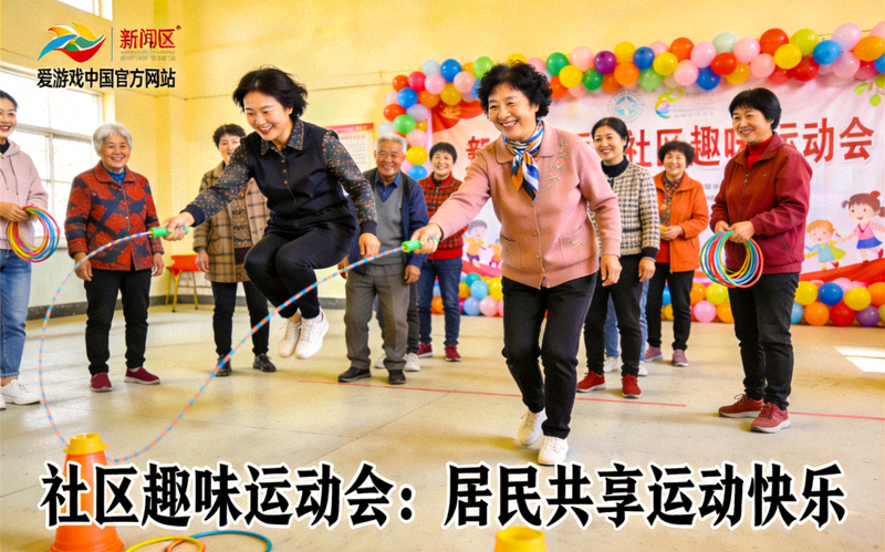 社区趣味运动会现场，居民们正在参与轻松的运动挑战，爱游戏中国官方网站新闻配图