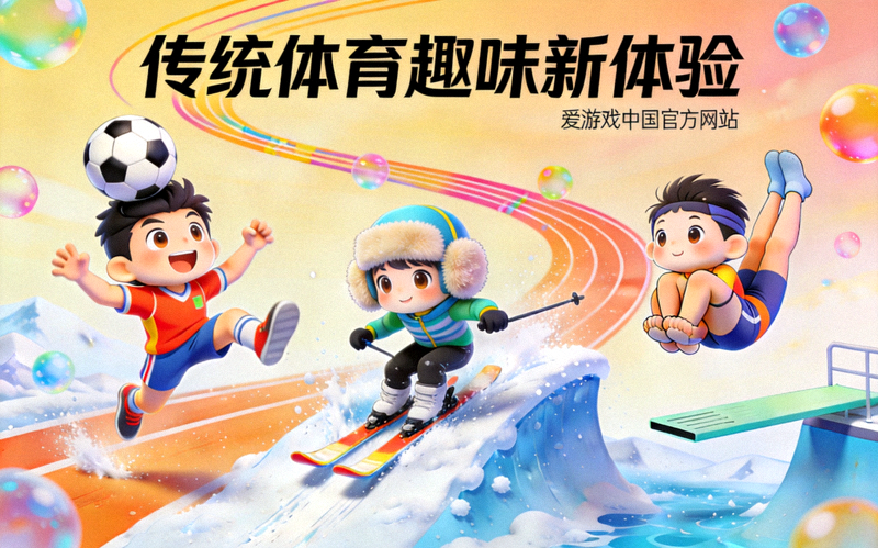 足球、滑雪、跳水等传统体育项目以趣味化方式呈现的画面，爱游戏中国官方网站新闻配图