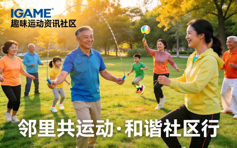 IGAME趣味运动资讯社区活动配图，邻里在公园共同参与集体运动