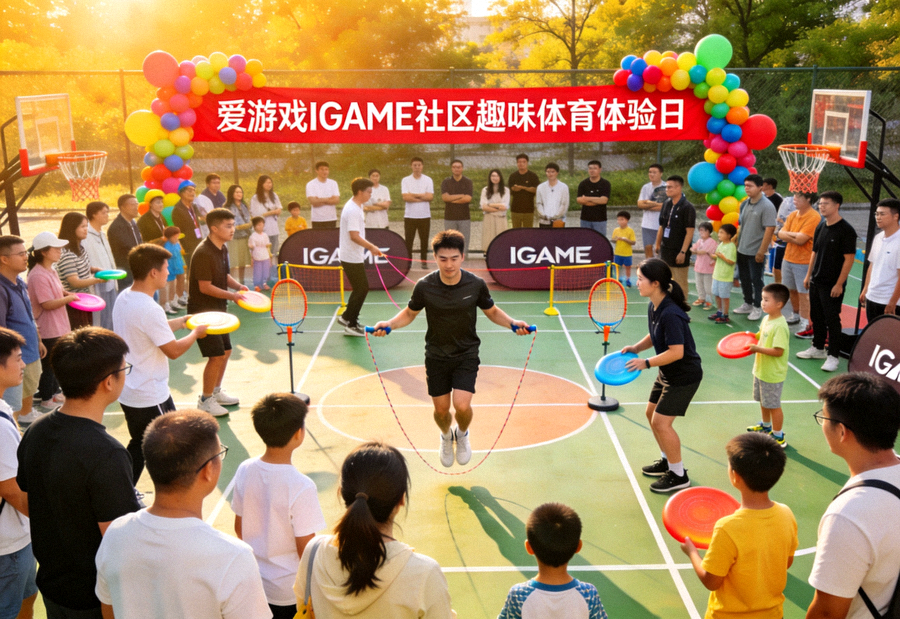 爱游戏IGAME社区趣味体育体验日活动现场，众多市民参与互动运动项目