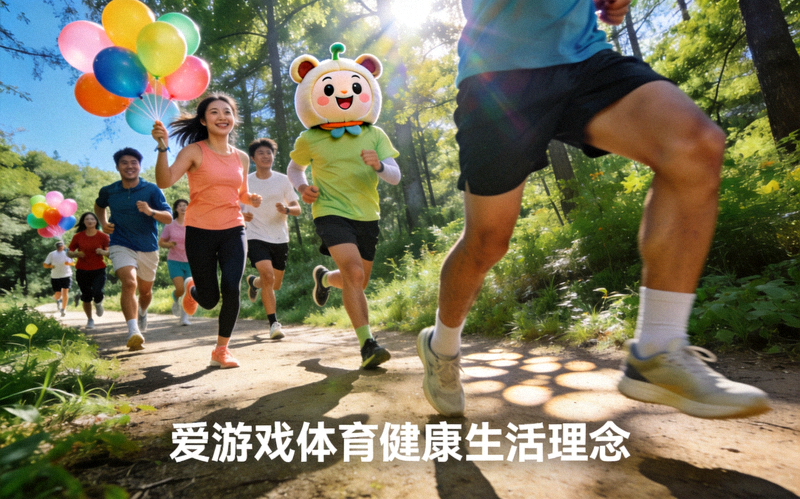 参与者在自然环境中进行趣味跑步运动 - 爱游戏体育健康生活理念配图