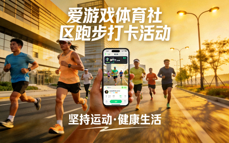爱游戏体育社区跑步打卡活动照片，跑者在城市道路上奔跑
