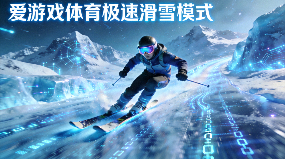 爱游戏体育极速滑雪模式截图：选手穿越数据冰川赛道高速下滑