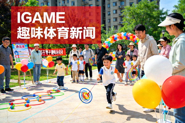 IGAME趣味体育新闻配图：社区公园里举办的亲子趣味运动会现场