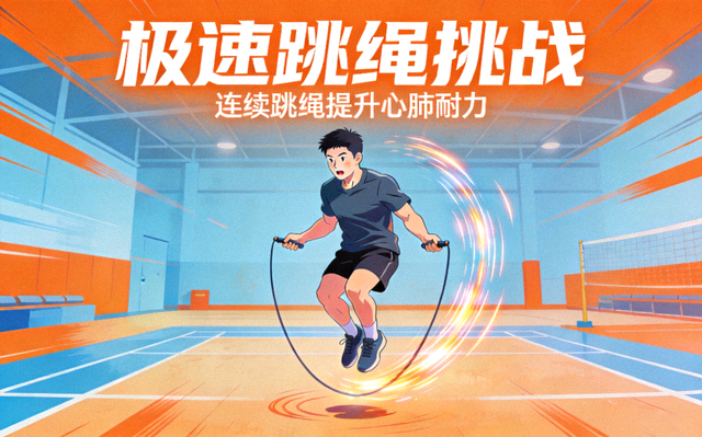 极速跳绳挑战项目示意，参与者进行连续跳绳运动以提升心肺耐力