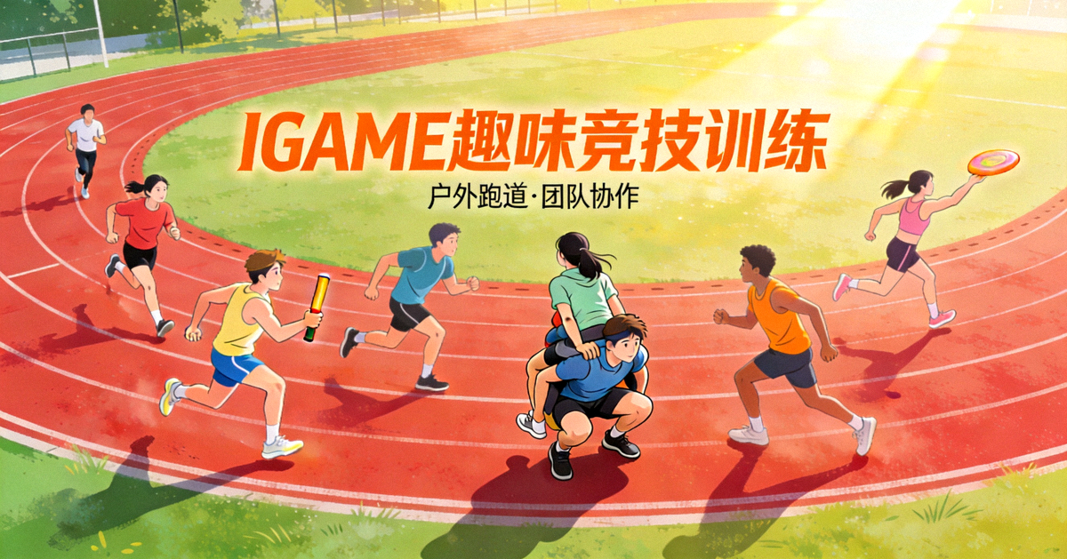 IGAME体育运动主题图：多位运动者在户外跑道上进行趣味竞技训练